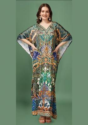Multicolor Printed Satin Kaftan