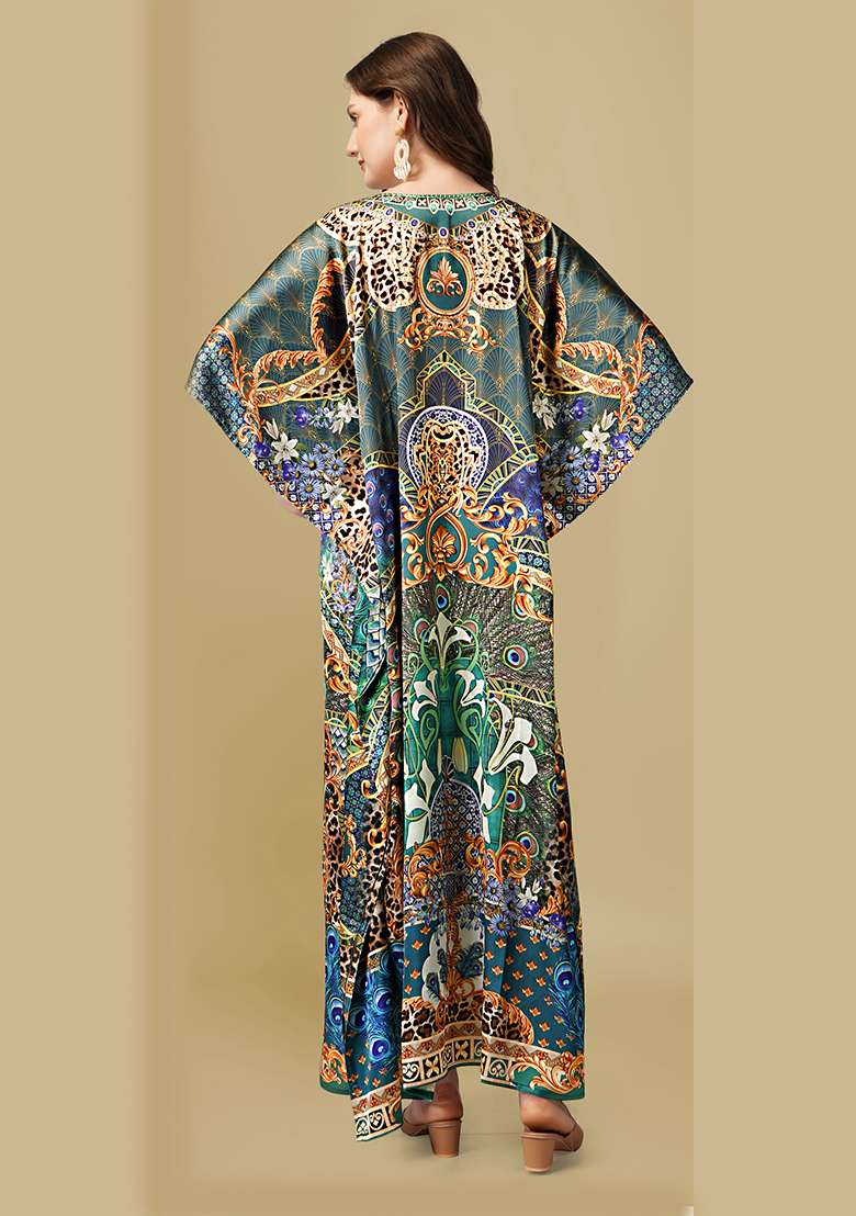 Multicolor Printed Satin Kaftan - Indya