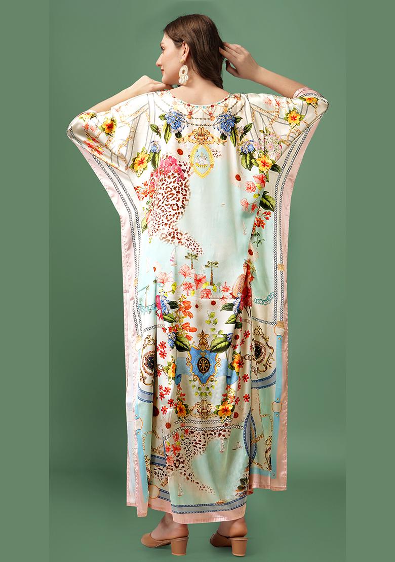 Multicolor Printed Satin Kaftan - Indya
