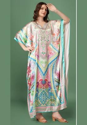 Multicolor Printed Satin Kaftan