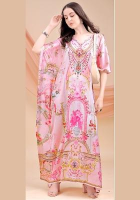 Multicolor Printed Satin Kaftan