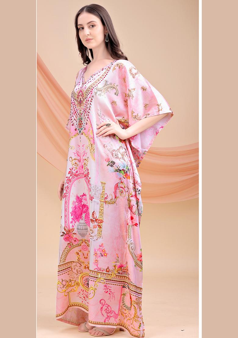 Multicolor Printed Satin Kaftan - Indya