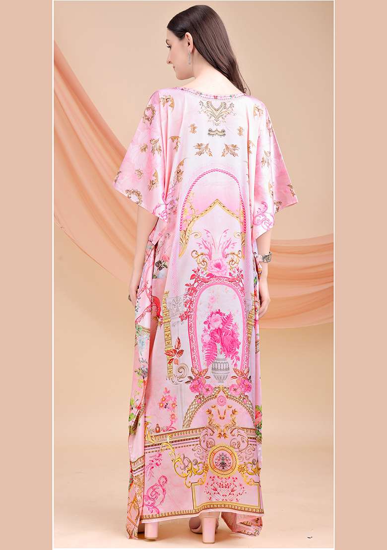 Multicolor Printed Satin Kaftan - Indya