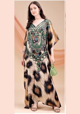 Multicolor Printed Satin Kaftan