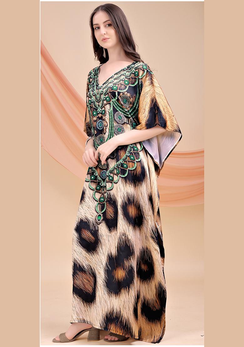 Multicolor Printed Satin Kaftan - Indya