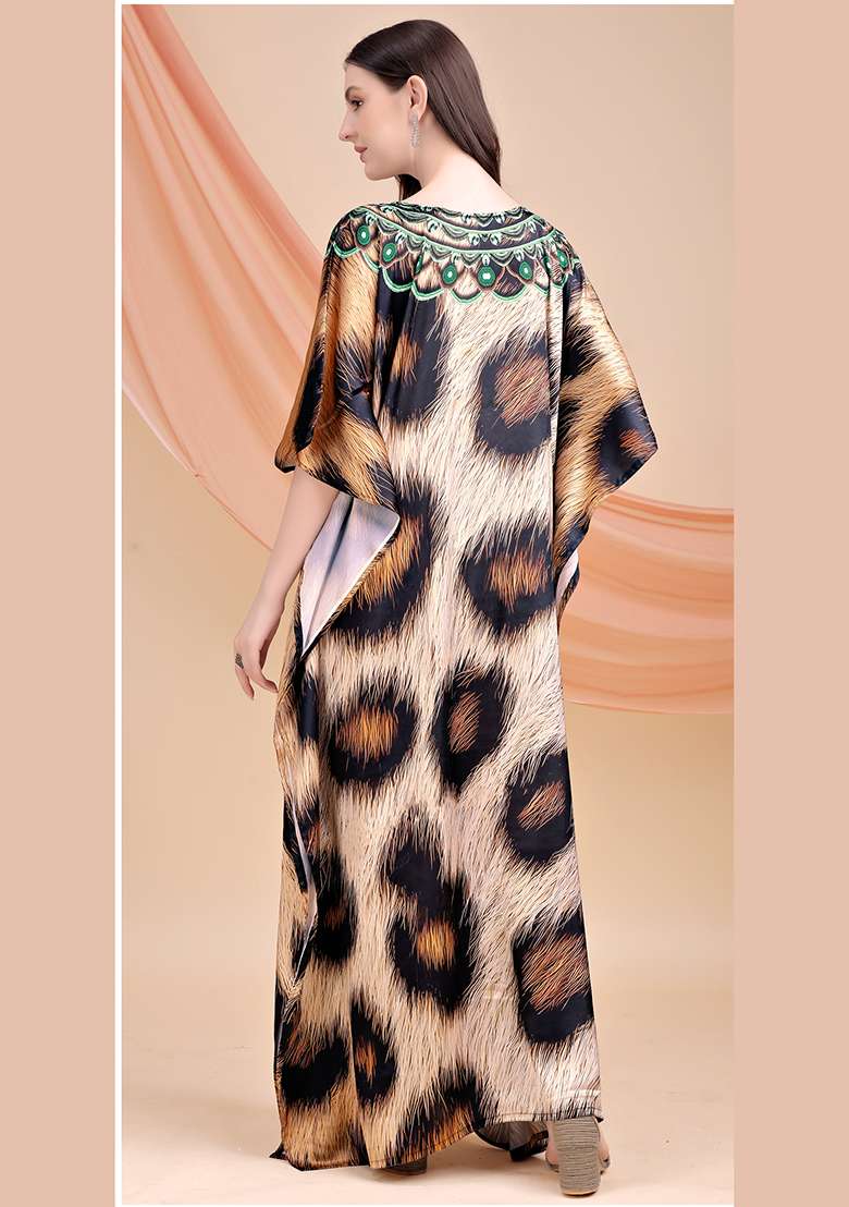 Multicolor Printed Satin Kaftan - Indya