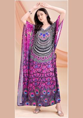Multicolor Printed Satin Kaftan