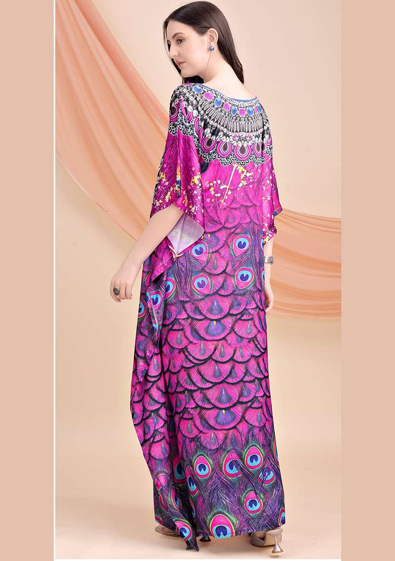 Multicolor Printed Satin Kaftan - Indya