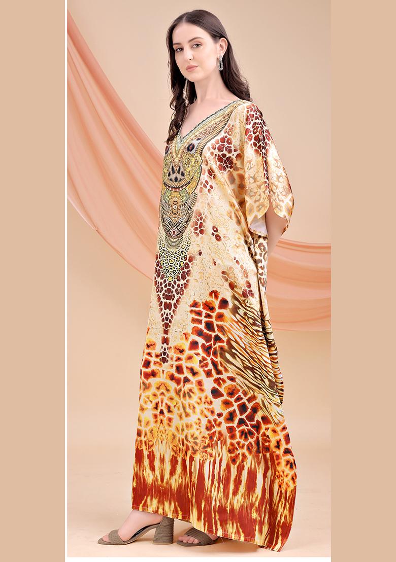 Multicolor Printed Satin Kaftan - Indya