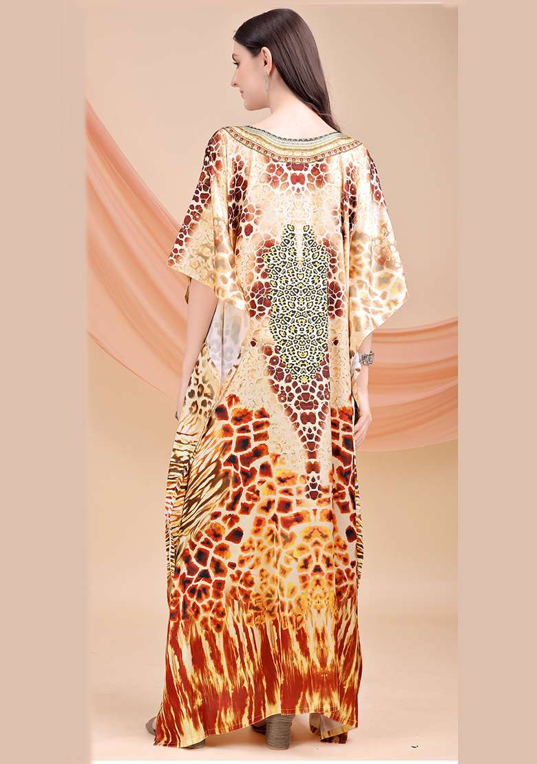 Multicolor Printed Satin Kaftan - Indya