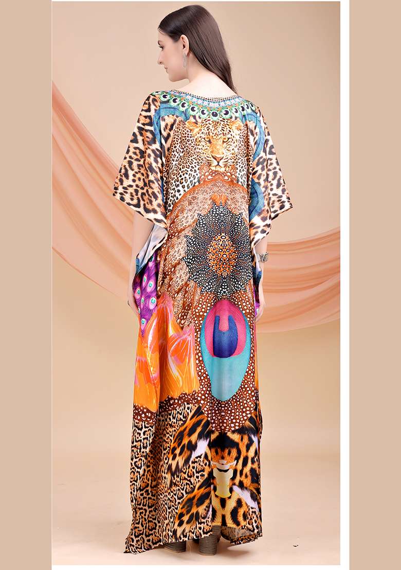 Multicolor Printed Satin Kaftan - Indya