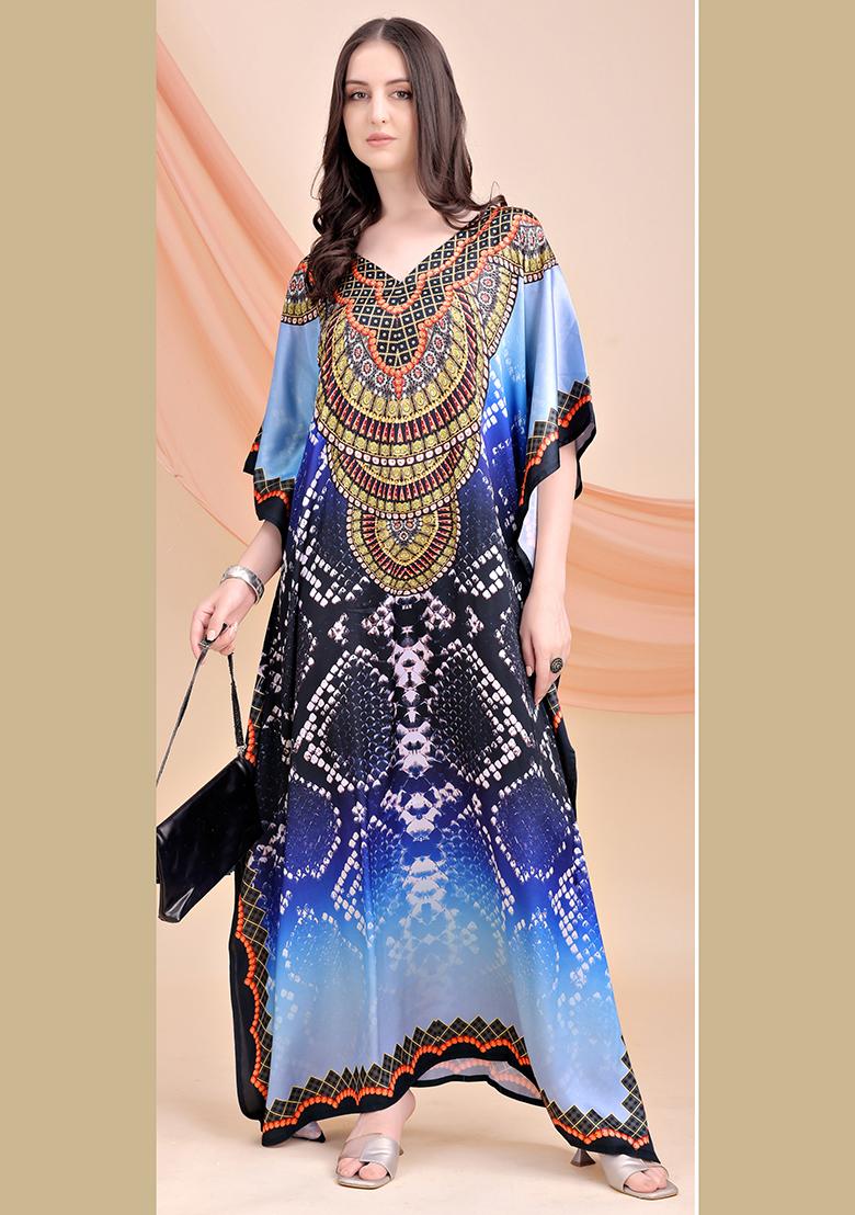 Multicolor Printed Satin Kaftan - Indya