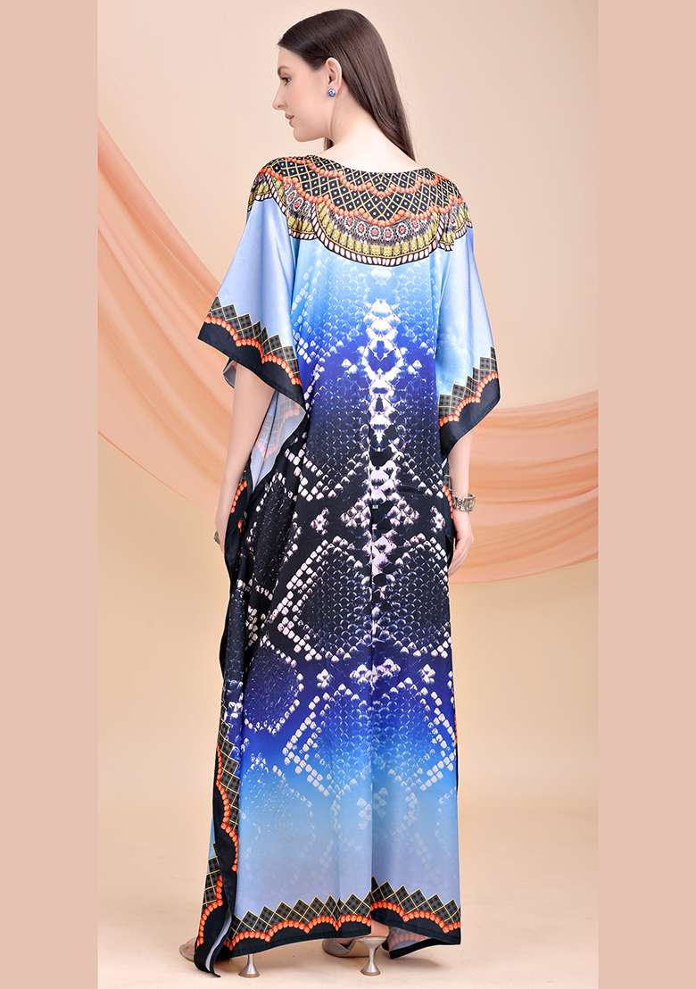 Multicolor Printed Satin Kaftan - Indya