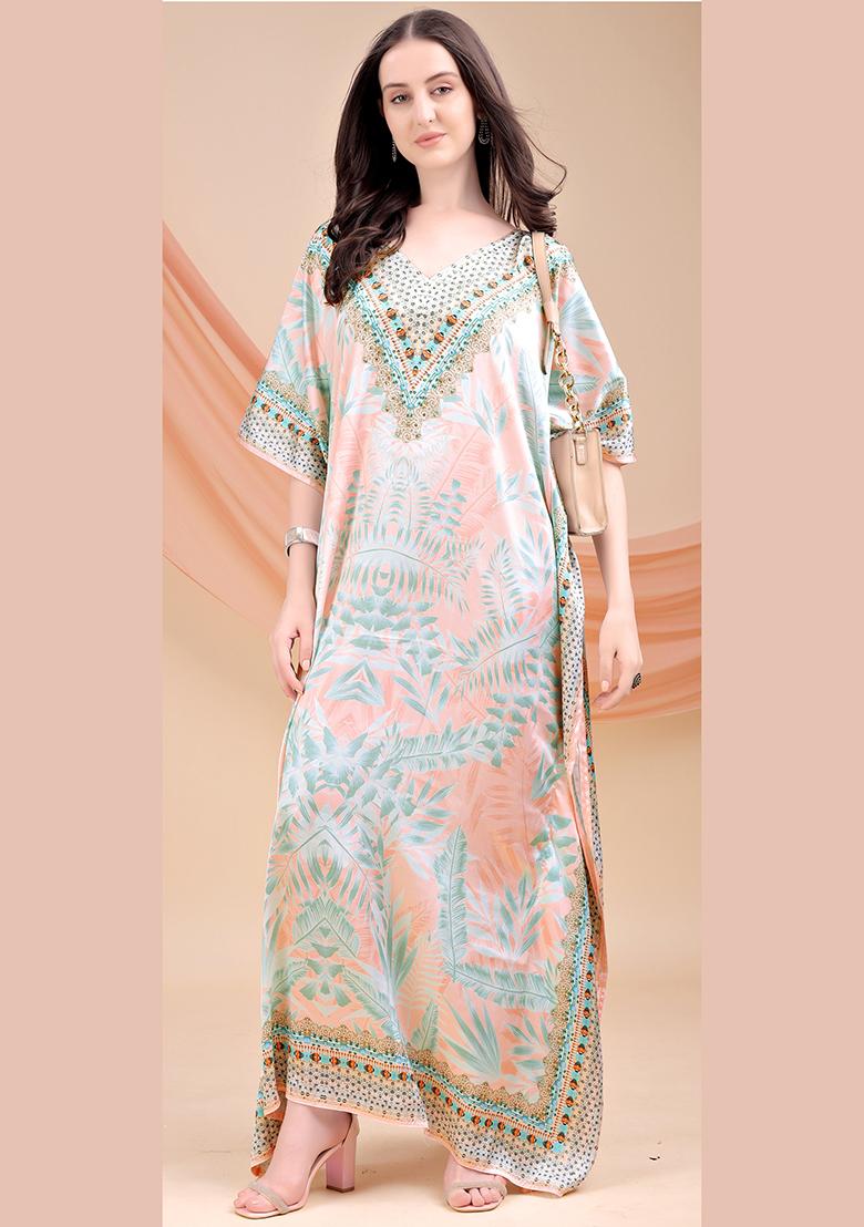 Multicolor Printed Satin Kaftan - Indya