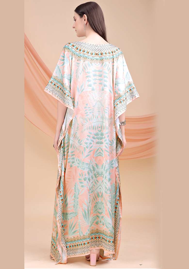 Multicolor Printed Satin Kaftan - Indya