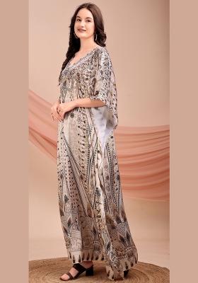 Multicolor Printed Satin Kaftan