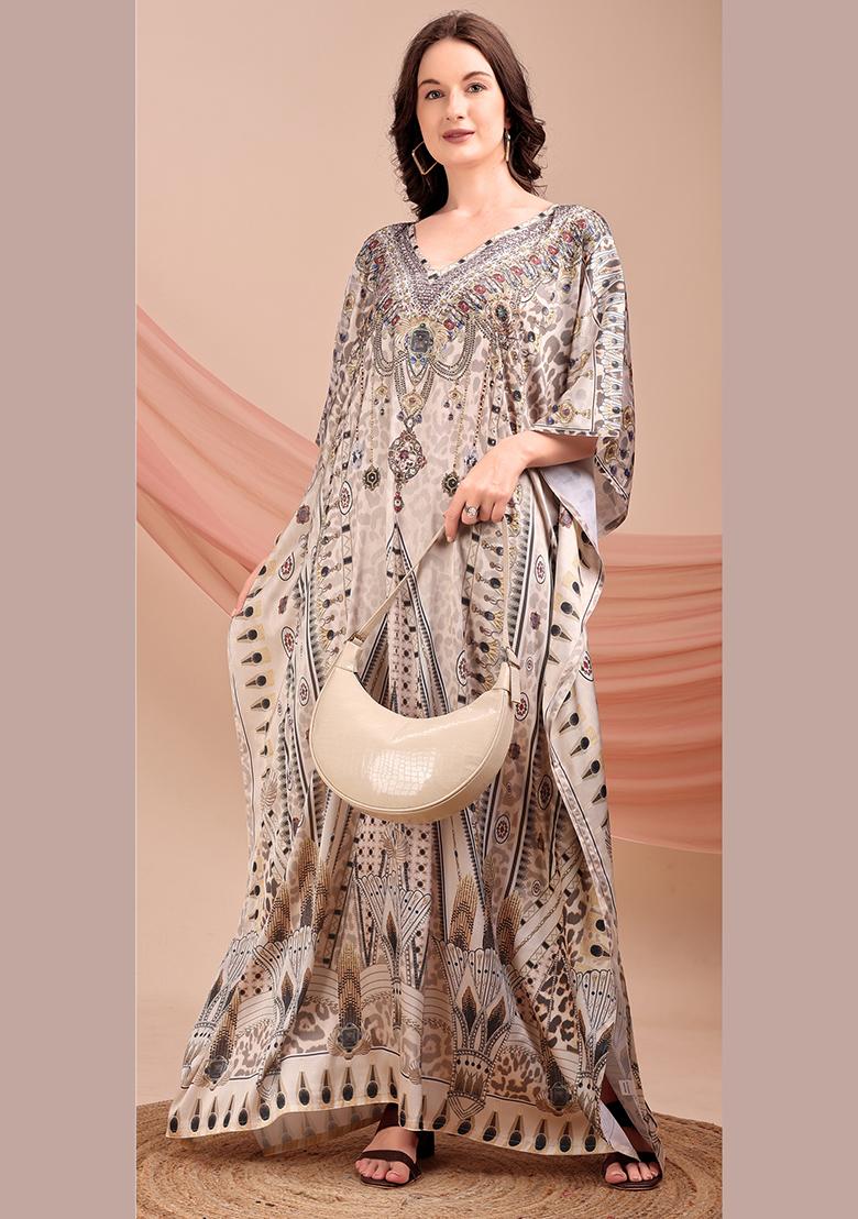 Multicolor Printed Satin Kaftan - Indya