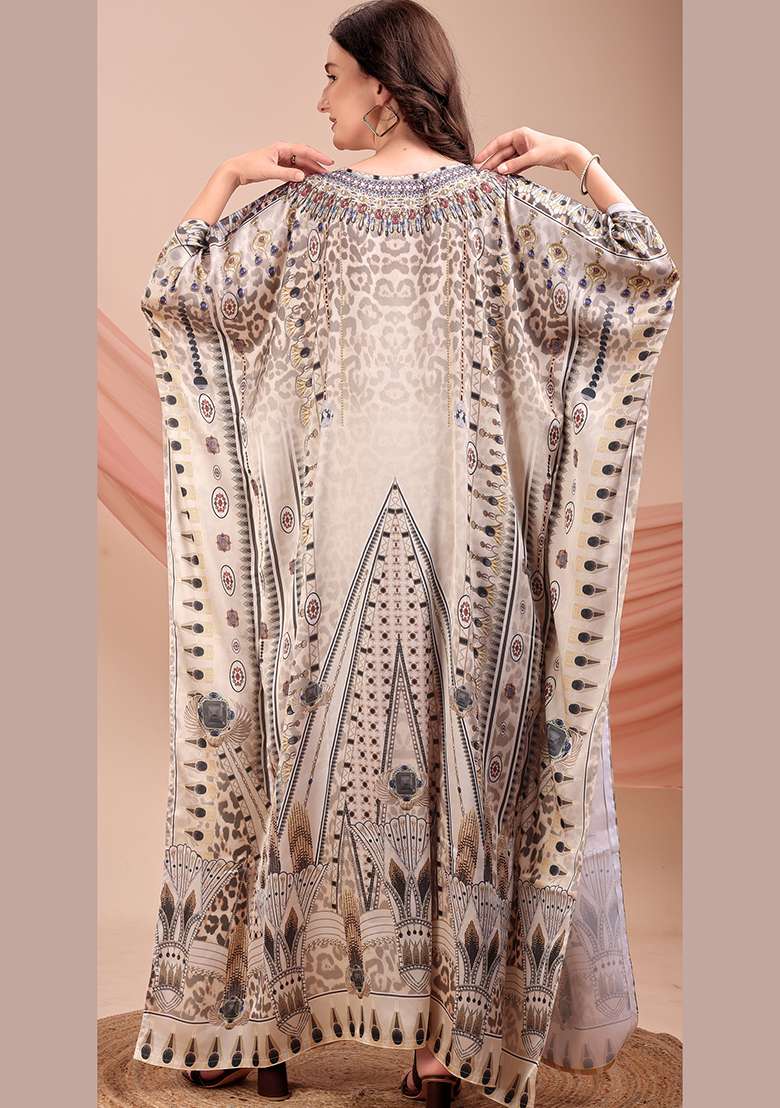 Multicolor Printed Satin Kaftan - Indya