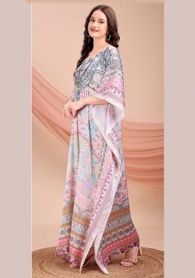 Multicolor Printed Satin Kaftan