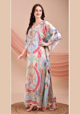 Multicolor Printed Satin Kaftan