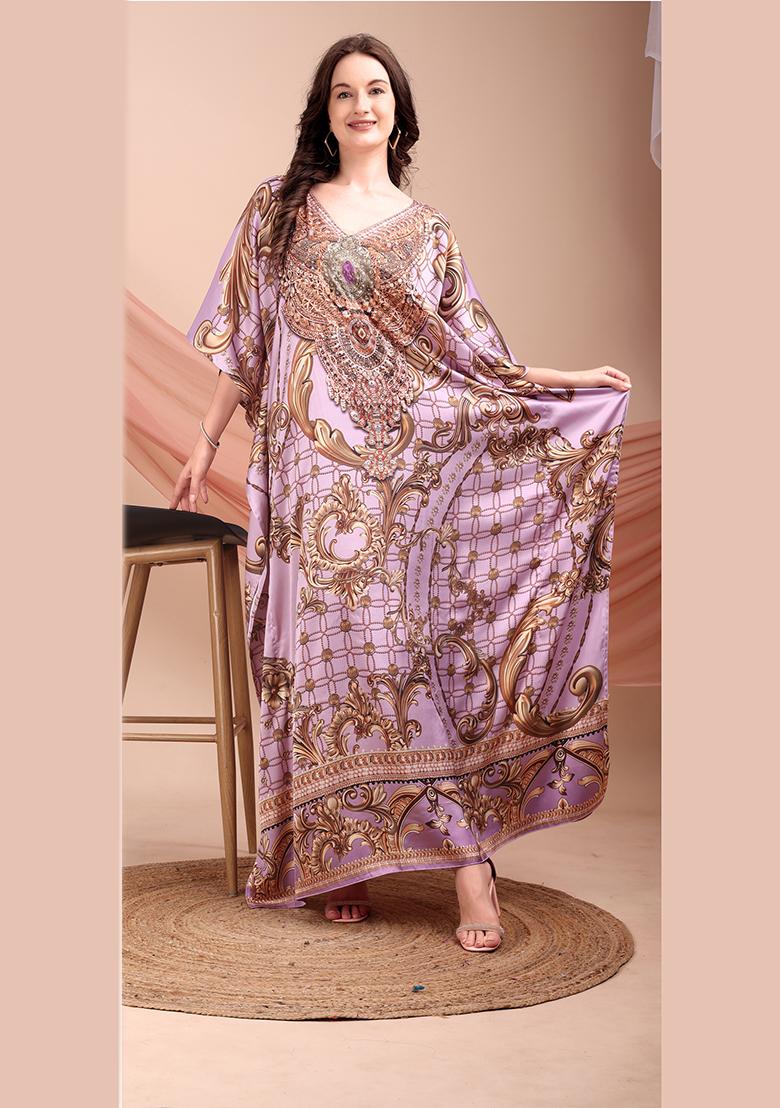 Multicolor Printed Satin Kaftan - Indya