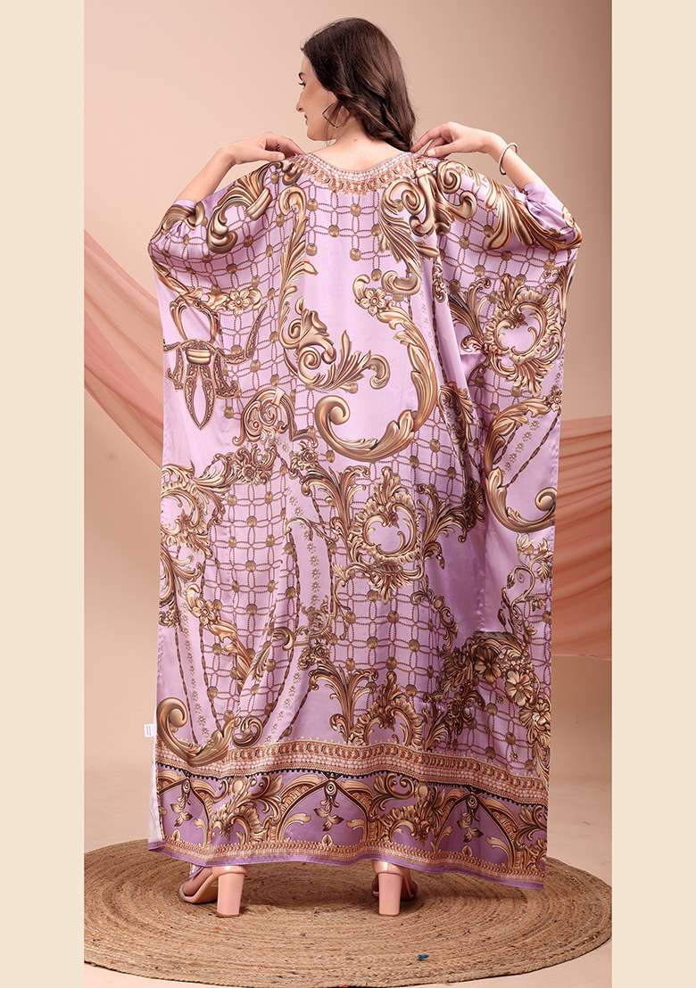 Multicolor Printed Satin Kaftan - Indya