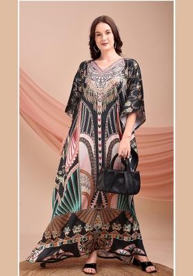 Multicolor Printed Satin Kaftan
