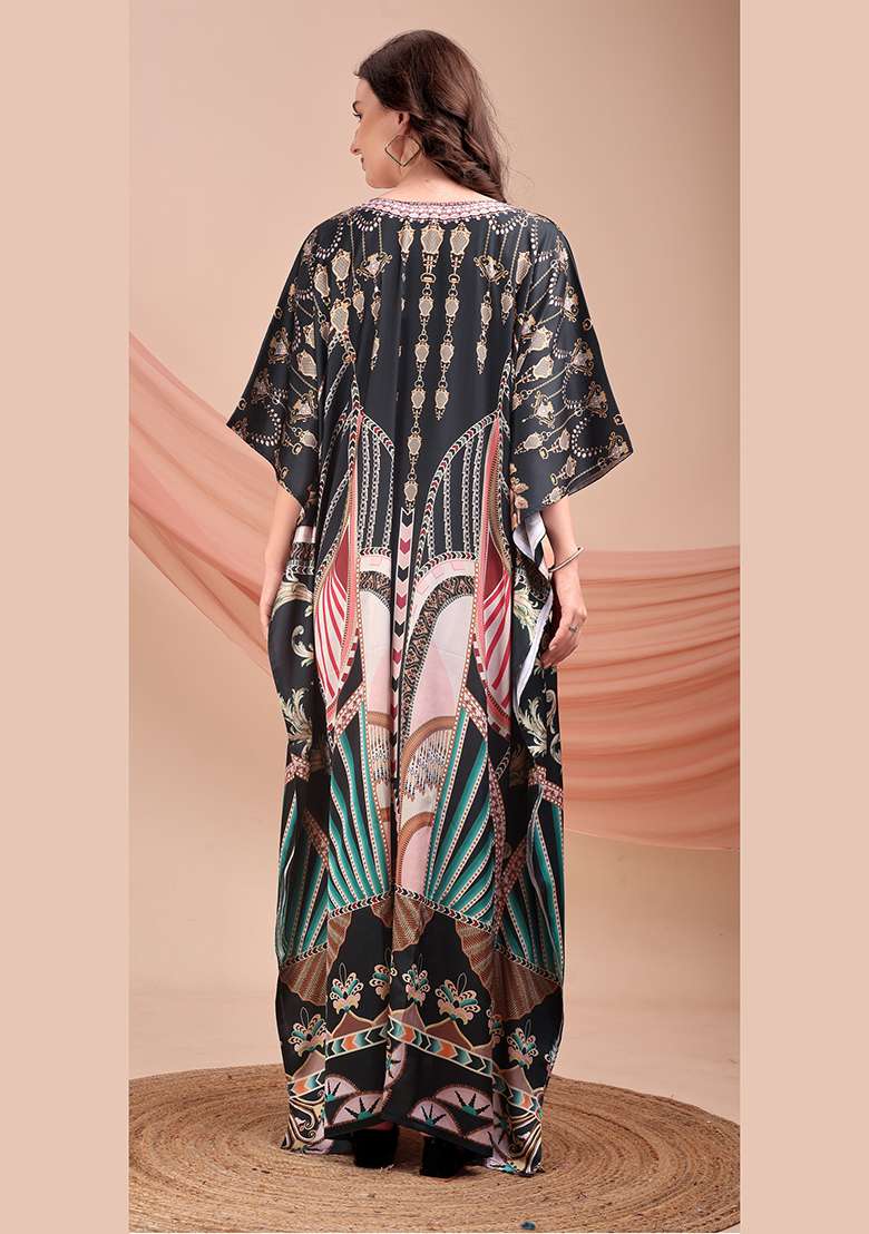 Multicolor Printed Satin Kaftan - Indya