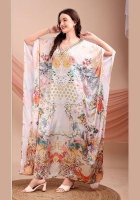 Multicolor Printed Satin Kaftan