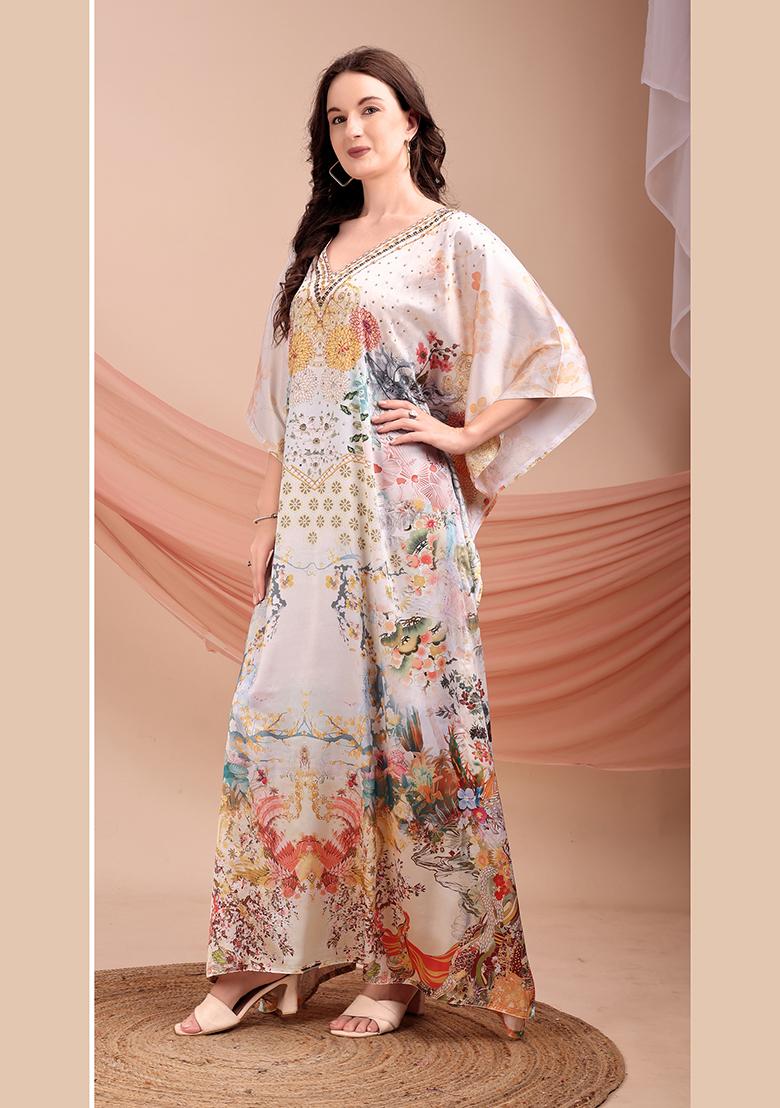 Multicolor Printed Satin Kaftan - Indya