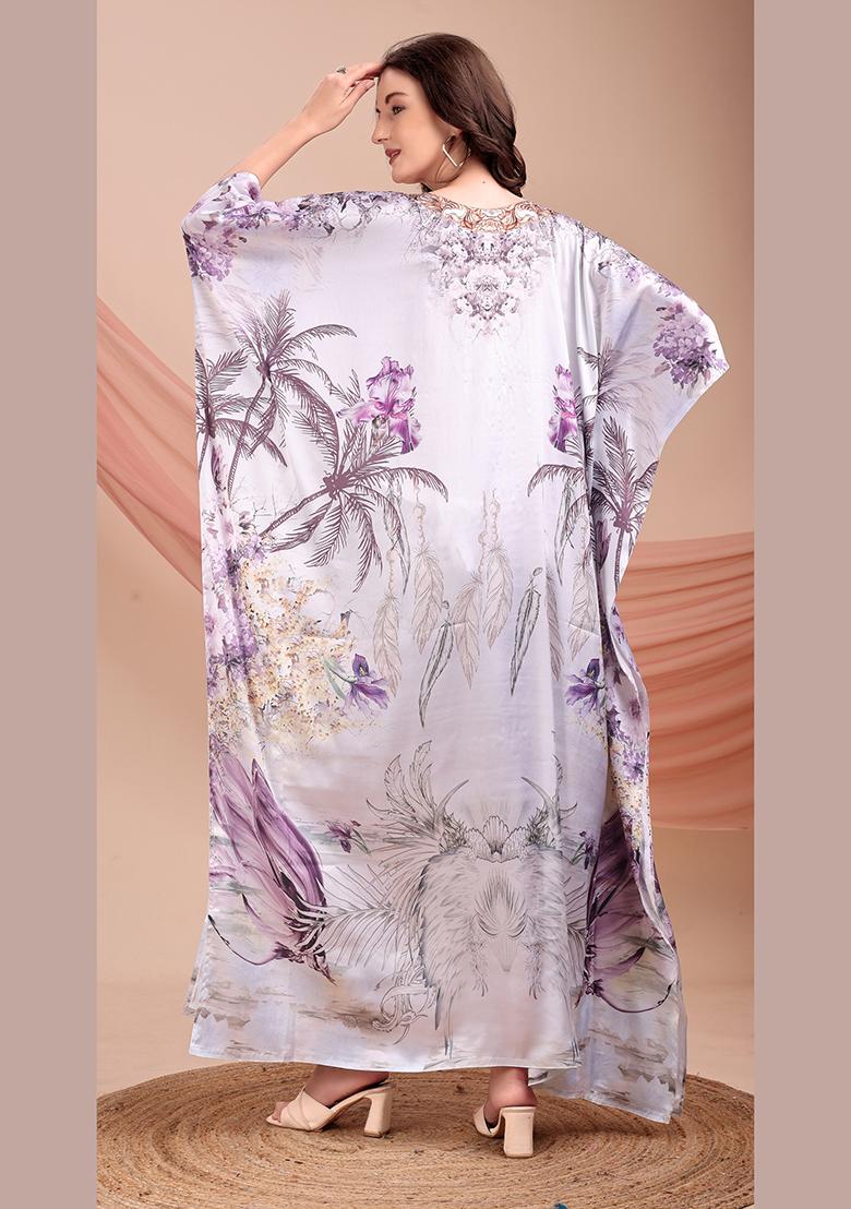 Multicolor Printed Satin Kaftan - Indya
