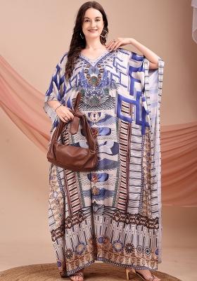 Multicolor Printed Satin Kaftan