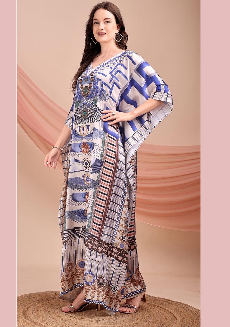 Multicolor Printed Satin Kaftan - Indya