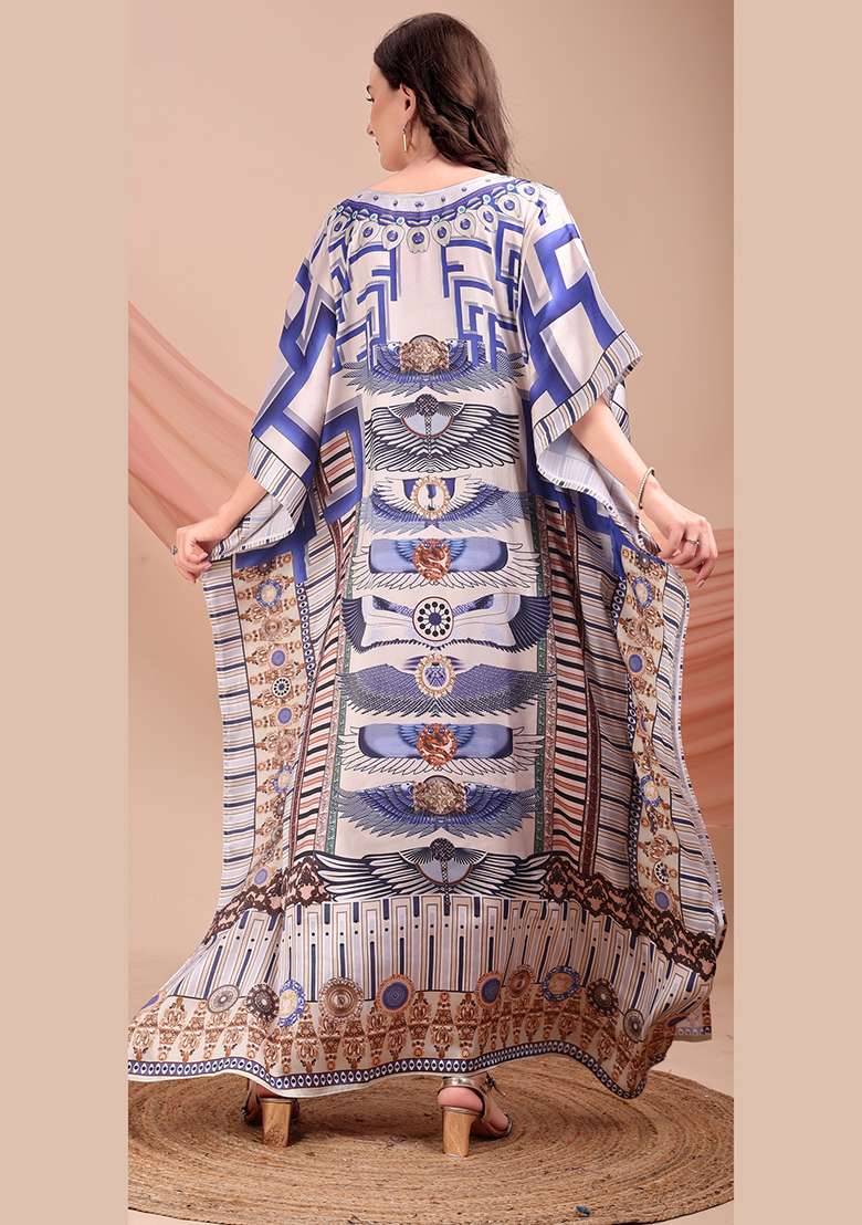 Multicolor Printed Satin Kaftan - Indya