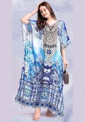 Multicolor Printed Satin Kaftan
