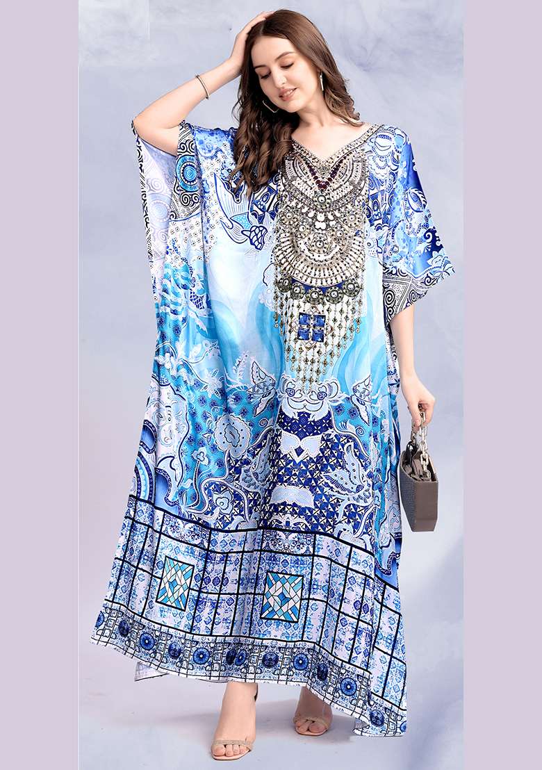 Multicolor Printed Satin Kaftan - Indya