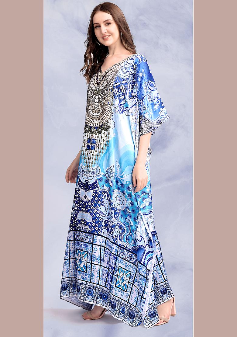 Multicolor Printed Satin Kaftan - Indya
