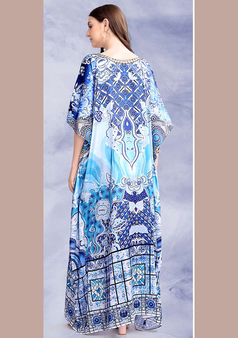 Multicolor Printed Satin Kaftan - Indya
