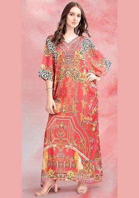 Multicolor Printed Satin Kaftan