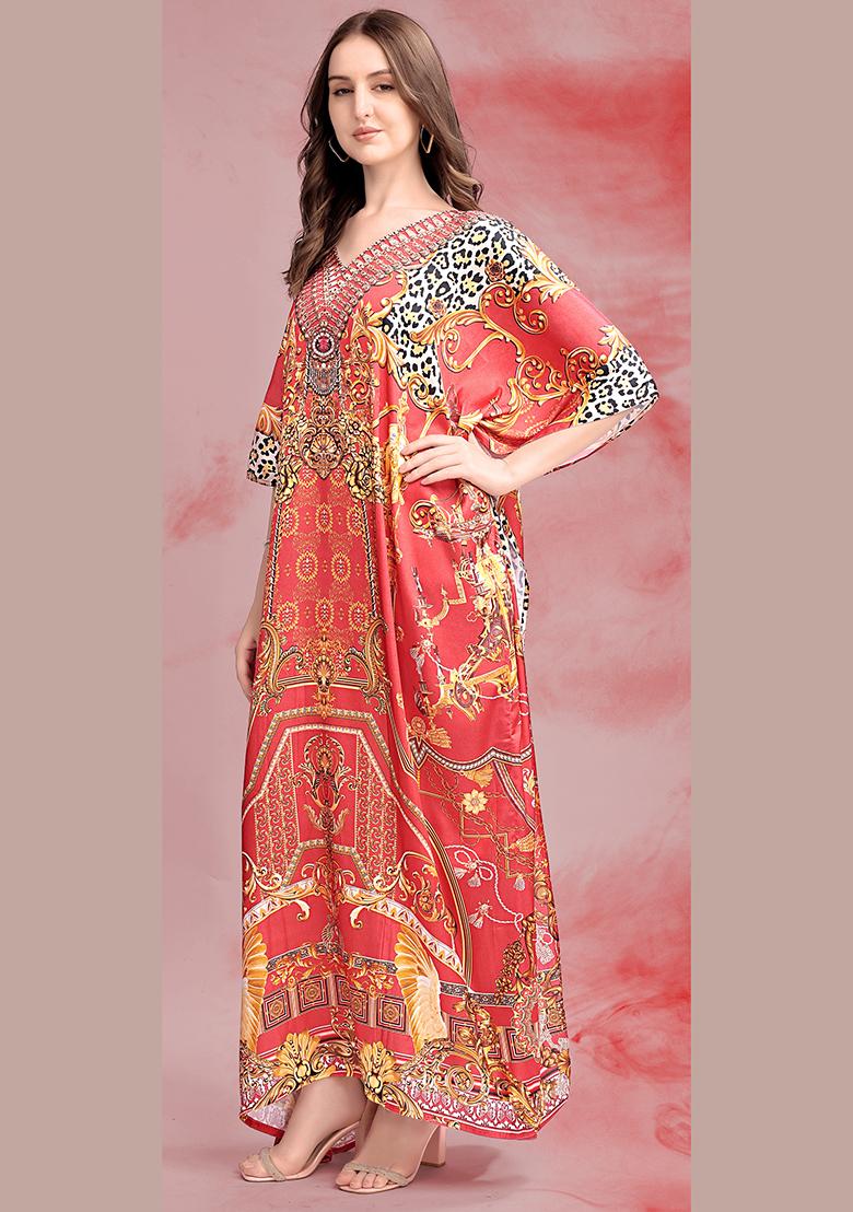 Multicolor Printed Satin Kaftan - Indya