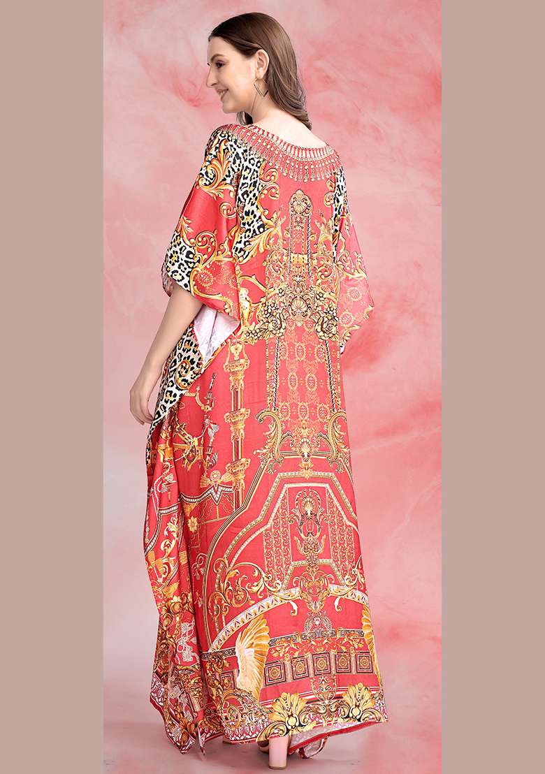 Multicolor Printed Satin Kaftan - Indya