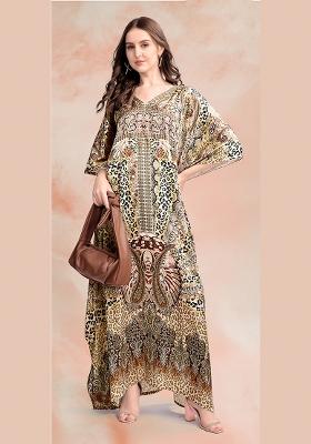 Multicolor Printed Satin Kaftan