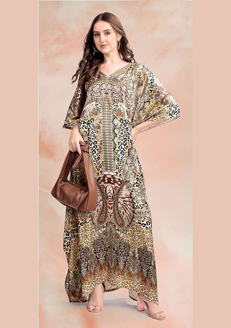 Multicolor Printed Satin Kaftan - Indya