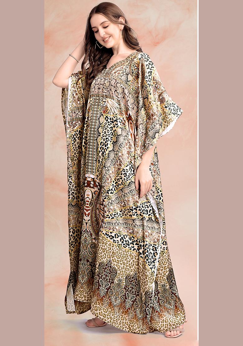 Multicolor Printed Satin Kaftan - Indya