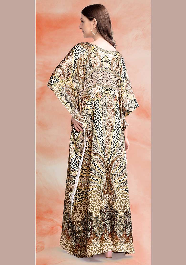 Multicolor Printed Satin Kaftan - Indya