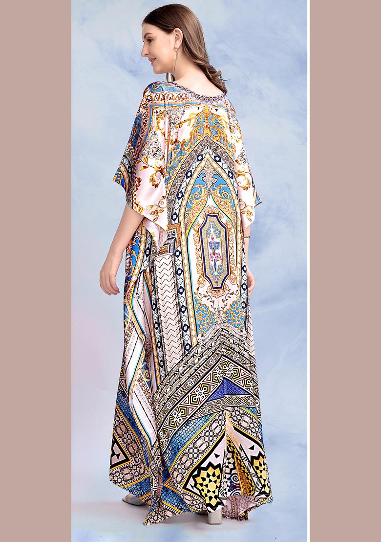 Multicolor Printed Satin Kaftan - Indya