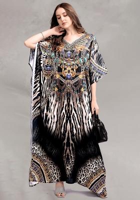 Multicolor Printed Satin Kaftan