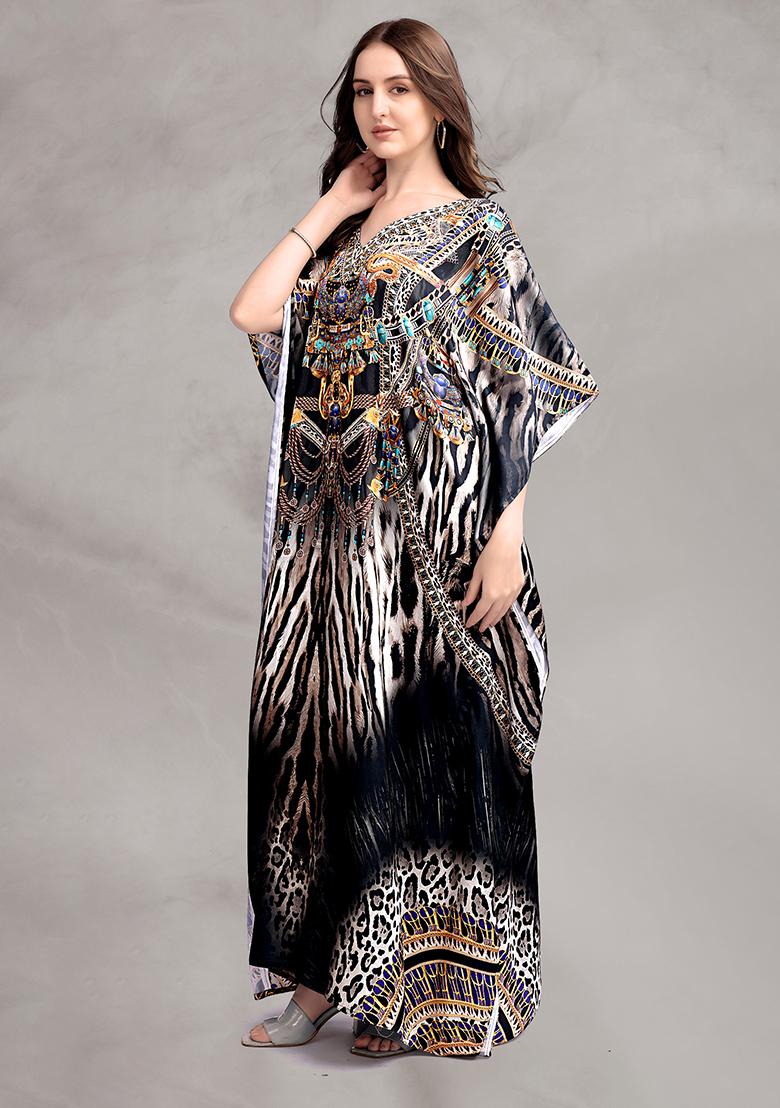 Multicolor Printed Satin Kaftan - Indya