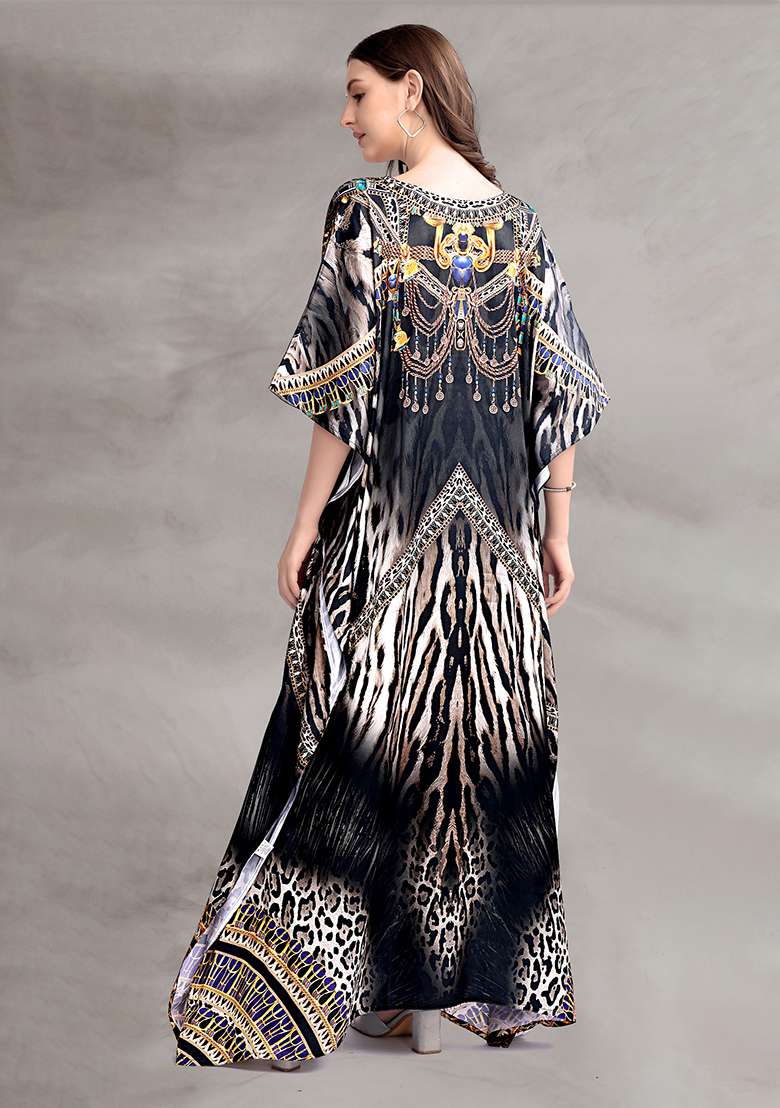 Multicolor Printed Satin Kaftan - Indya