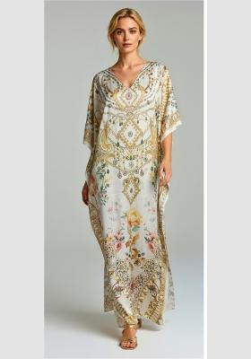Multicolor Printed Satin Kaftan
